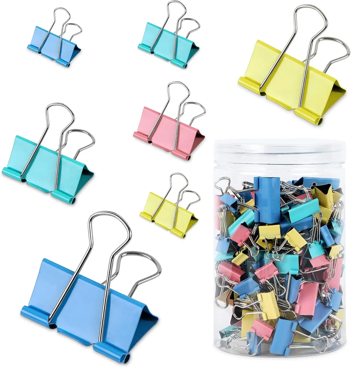 

150Pcs Large Binder Clips, 6 Assorted Sizes Paper Clamps for Documents, Office School Home Supplies (Multicolor)