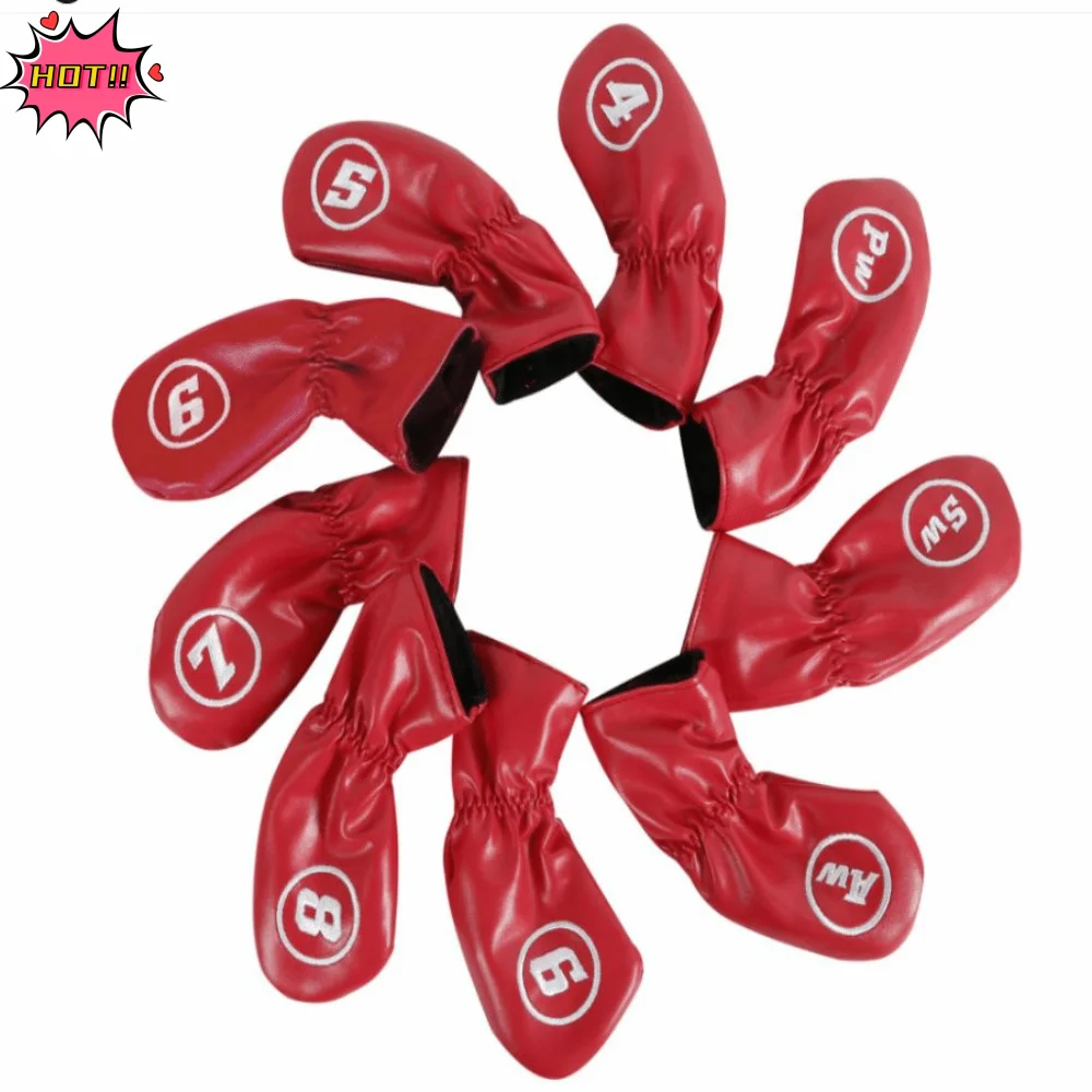 

9pcs PU Material Golf Iron Head Covers Soft Lining Dustproof Iron Headcovers Numbered Identification Style Lightweight