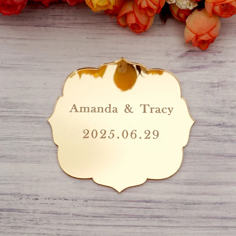 

20pcs/Lot Personalized Wedding Tags Custom Acrylic Mirror Cup Tray Bridal Sign Invitation Cards Party Decor Guest Favors Gifts