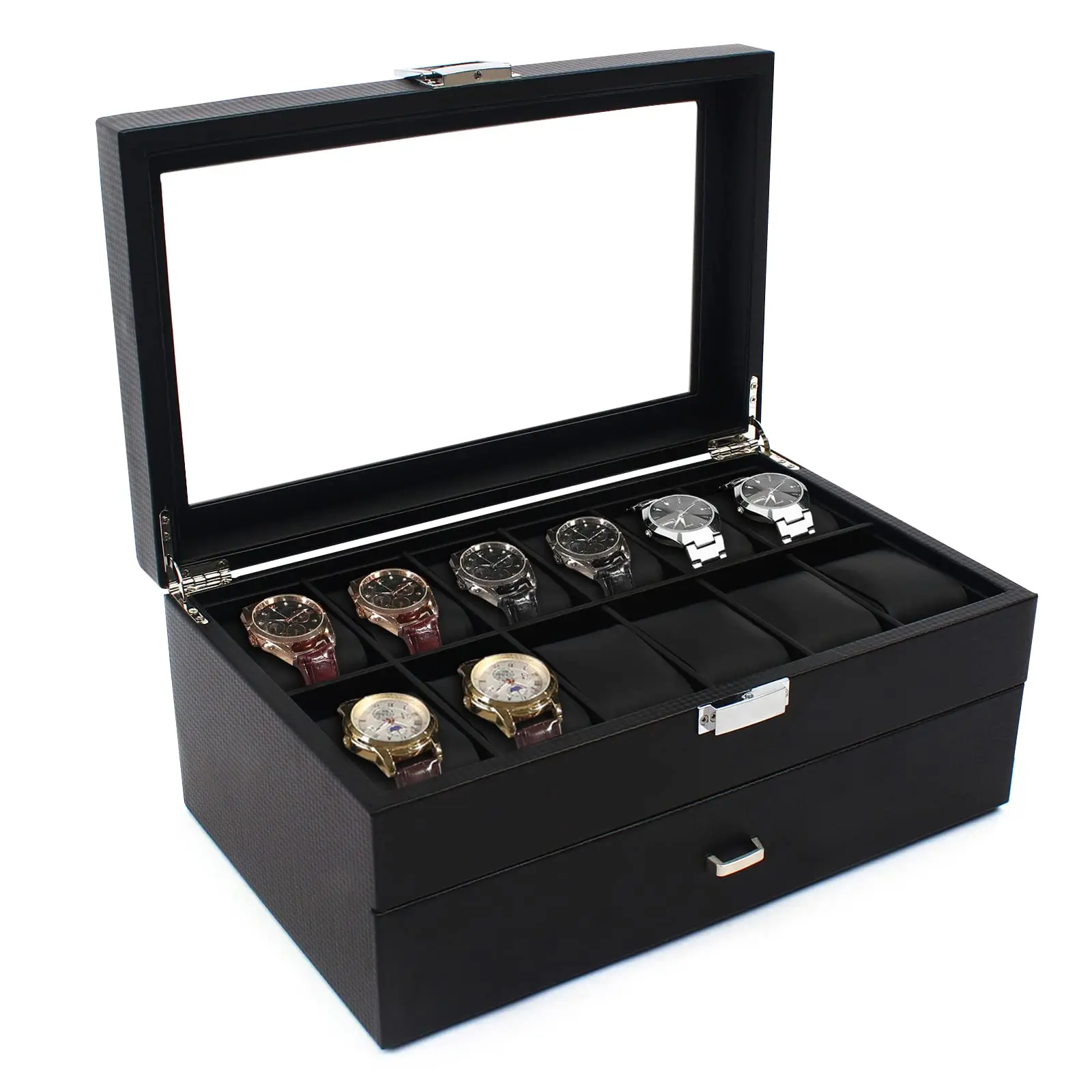 

Watch Box for Men,24 Slot Luxury Display Case Organizer, Carbon Fiber Design -Double-Deck Watch Display Case, Men'S Storage Hold