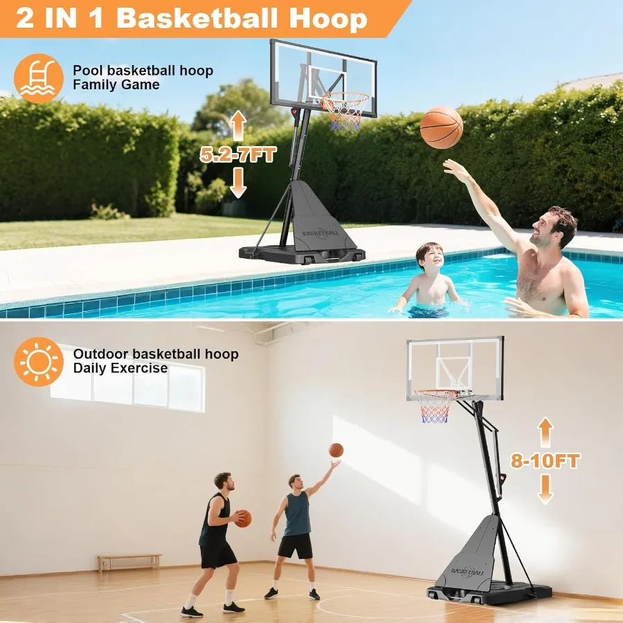 Basketballkorb für den Außenbereich, tragbar, höhenverstellbar, 510 Fuß, Basketballtorsystem mit 33, 44-Zoll-PC, bruchsicherem Rückwandrad