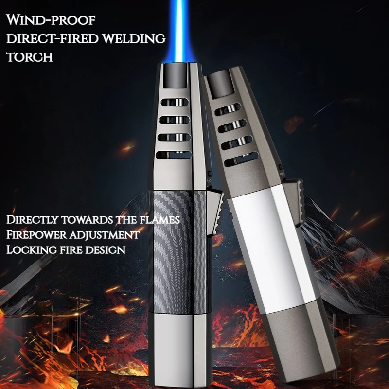 

Windproof Direct-fire Blue Flame Spray Gun Lighter Kitchen Baking Inflatable Metal Cigar Lighter Cigarette Accessories