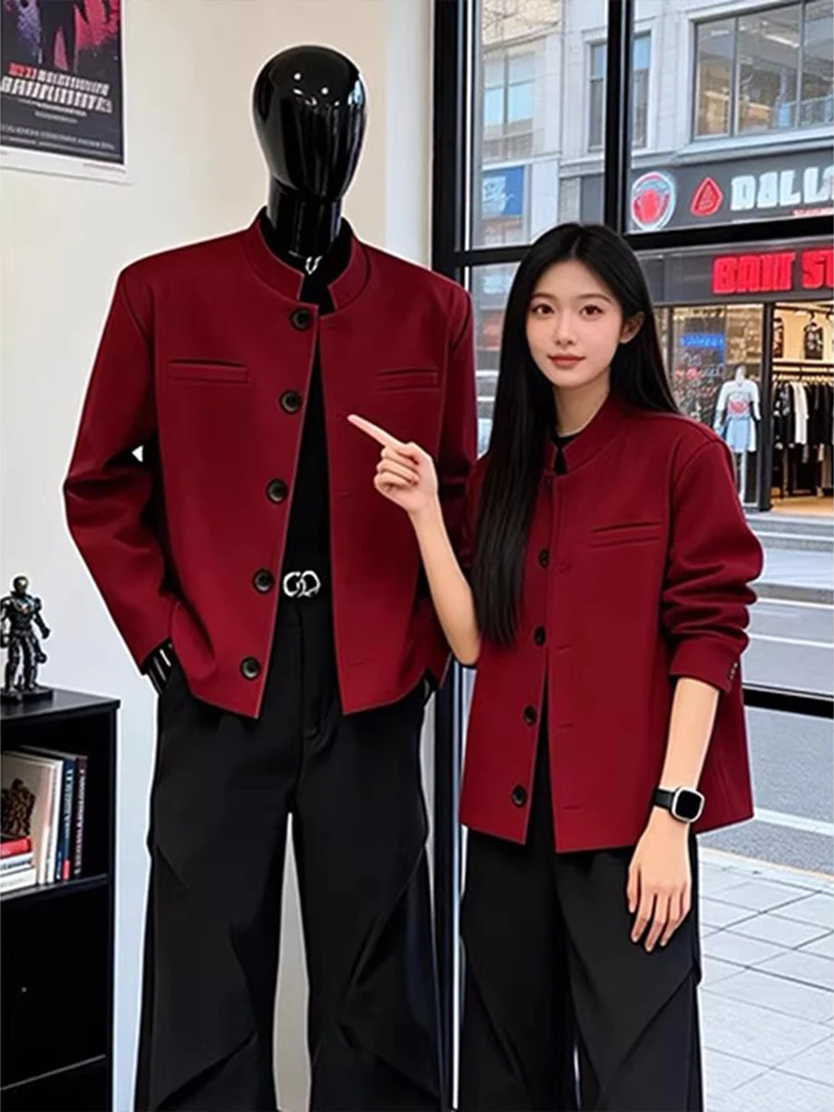 

Red ort Men's Suit Jaet Spring 2026 Trendy Brand High-End Feelings oulder Design Button Decoration Anti-Wrinkle Proc