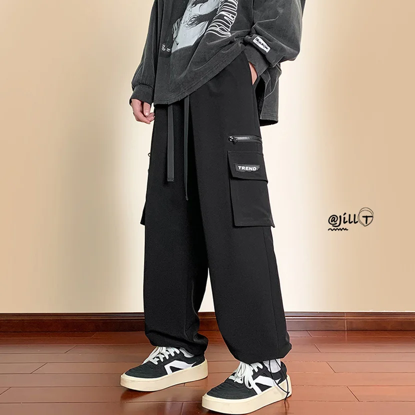 

Trendy Men's Cargo Pants Spring Autumn Dstring Cuffed Casual Trousers y Spor Workwear Straight Leg Long Pants