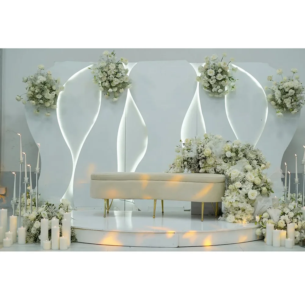 

FSDKX New Design 8FT Height Wedding Scene LED Light Acrylic Backdrop PVC Background Stand for Event Party