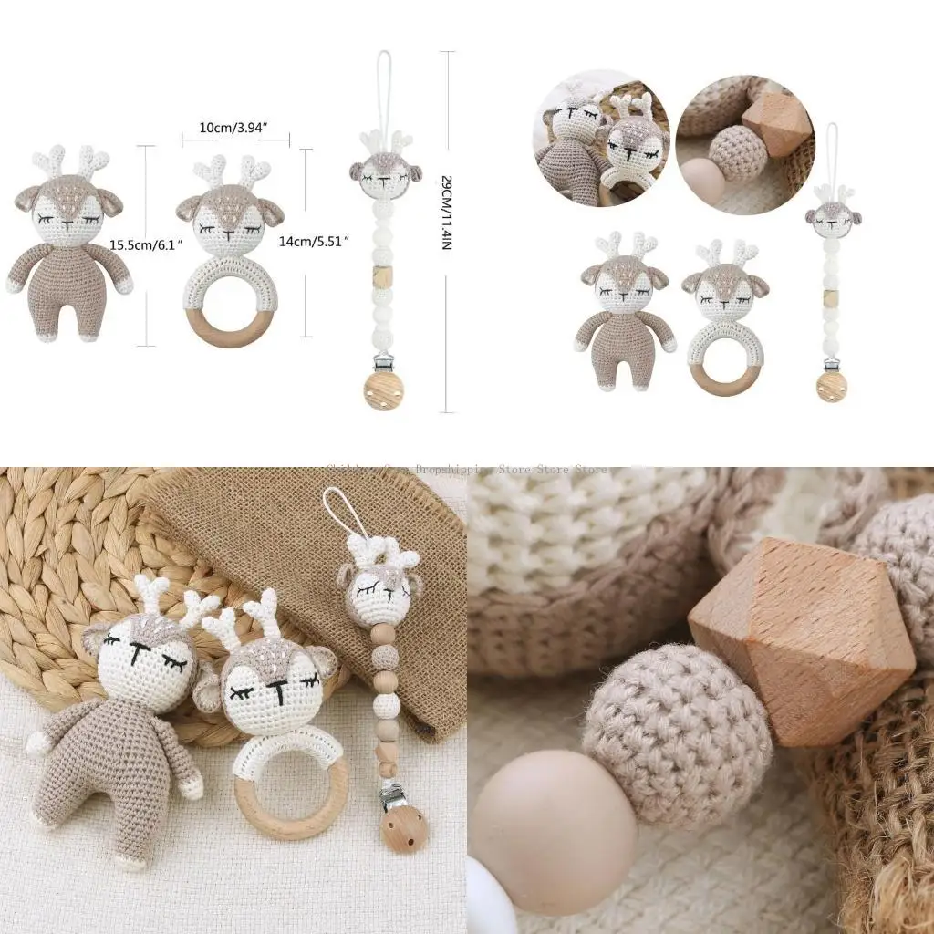

Baby Pacifier Clip Crochet Deer Doll Chewable Teething Bracelet Soother Chain Boy Girl Teether Infant Shower Gift
