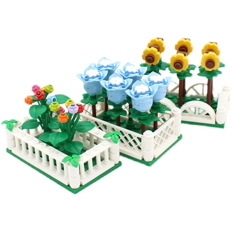 MOC Creative Garden with Cactus, Tulip, Sunflower, Vine Flower for Plant Building Small Particle Building Block Parts.