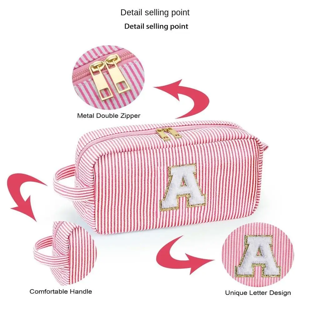 Double Zipper Design Large Capacity Pencil Case 26 Letters Large Capacity Letter Makeup Bag Classified Storage Fashionable