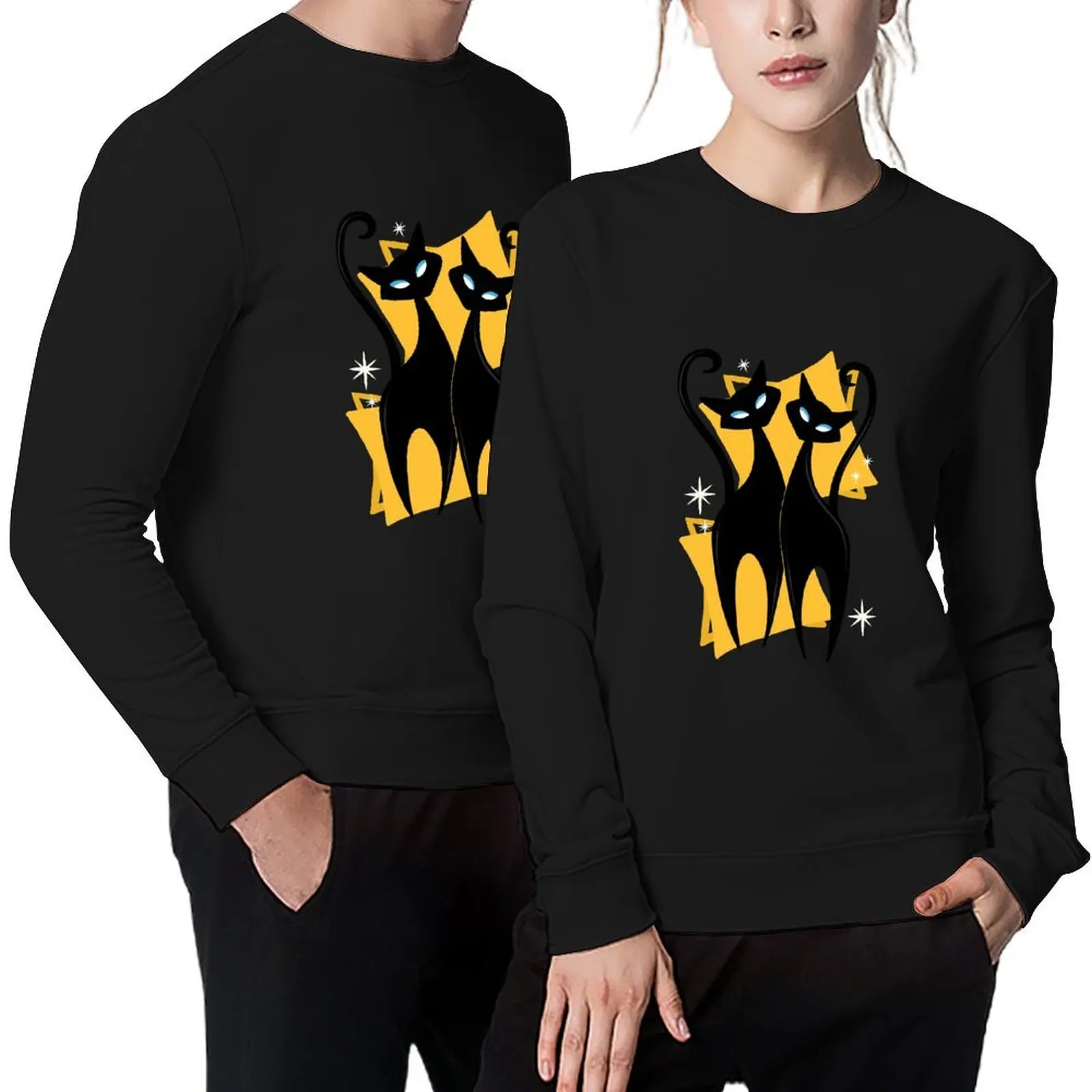 

Sunshine Spectacular Atomic Age Black Kitschy Cats Pullover blouse men's coat men's sweat-shirt set men sweatshirt