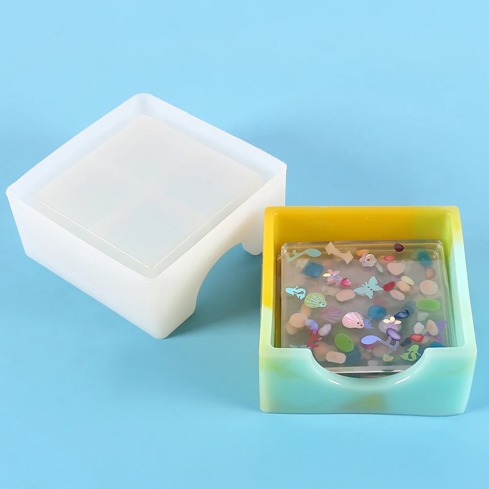 Posavasos de resina de silicona, caja de almacenamiento de posavasos, octagonal cuadrado redondo, manualidades, tapetes para tazas, molde para hacer