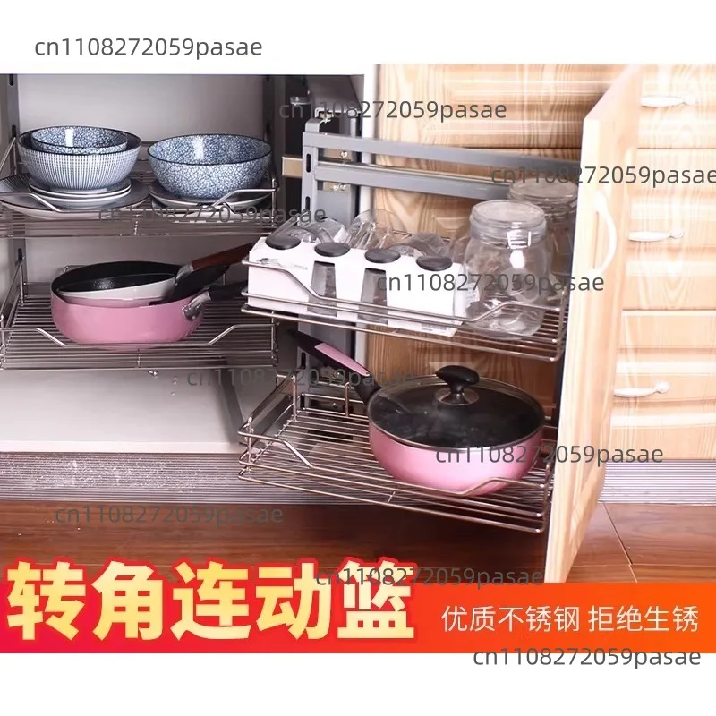 Kitchen Corner Rotating Pull-Out Basket | Stainless Steel Rotating Spice Rack for Cabinets