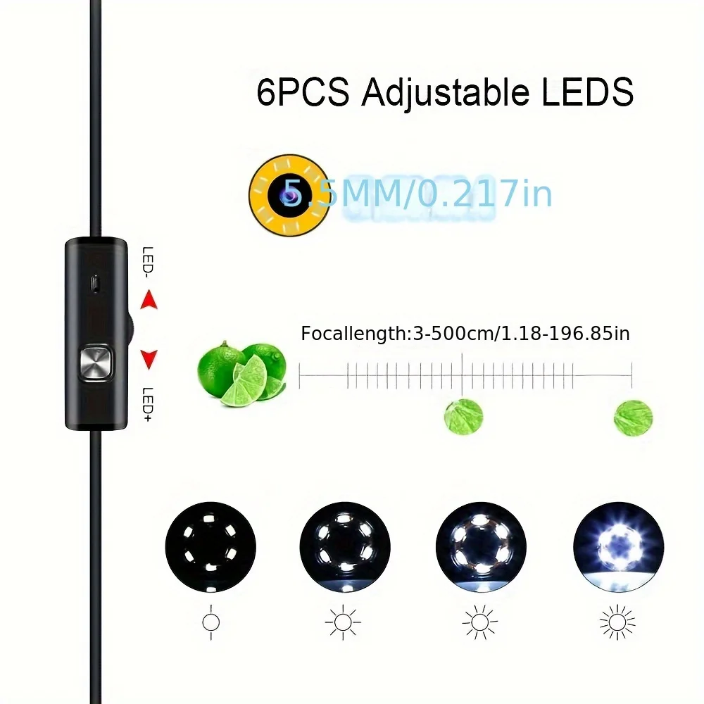 กล้องเอนโดสโคปอุตสาหกรรมสําหรับโทรศัพท์ Android กล้องตรวจสอบท่อเครื่องมือมืออาชีพซ่อมยานยนต์พร้อมเลนส์ปรับได้