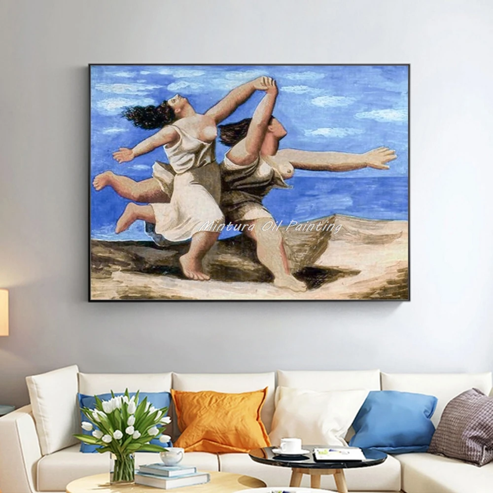 Mintura,Handmade Pablo Picasso Two Running Women Famous Oil Paintings On Canvas Wall Art Picture For Living Room Home Decoration