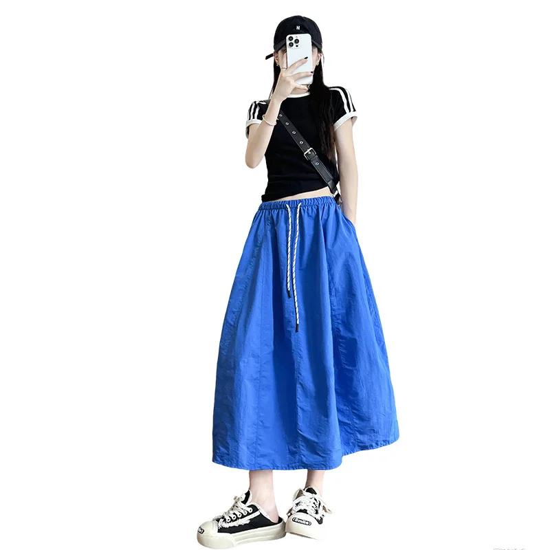 Pumpkin Skirt Women's Summer 2026 New Item Slimming Loose A-line Umbrella Skirt Splicing Workwear Half Skirt Japanese and Korean