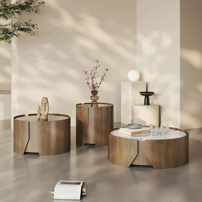 OBMSuper crystal stone marble size  tea table three-piece set light luxury simple living room small apartment smoked wood tea ta
