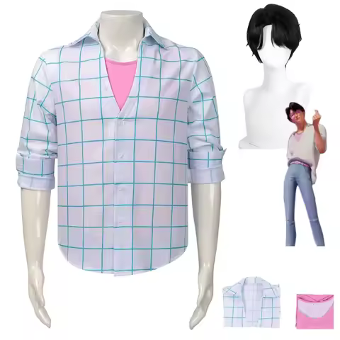 2026 Anime Movies Jinu Cosplay Costume Boy Band Long Sleeves Grid Shirt Top Wig Adult Man Woman Daily Leisure Suit