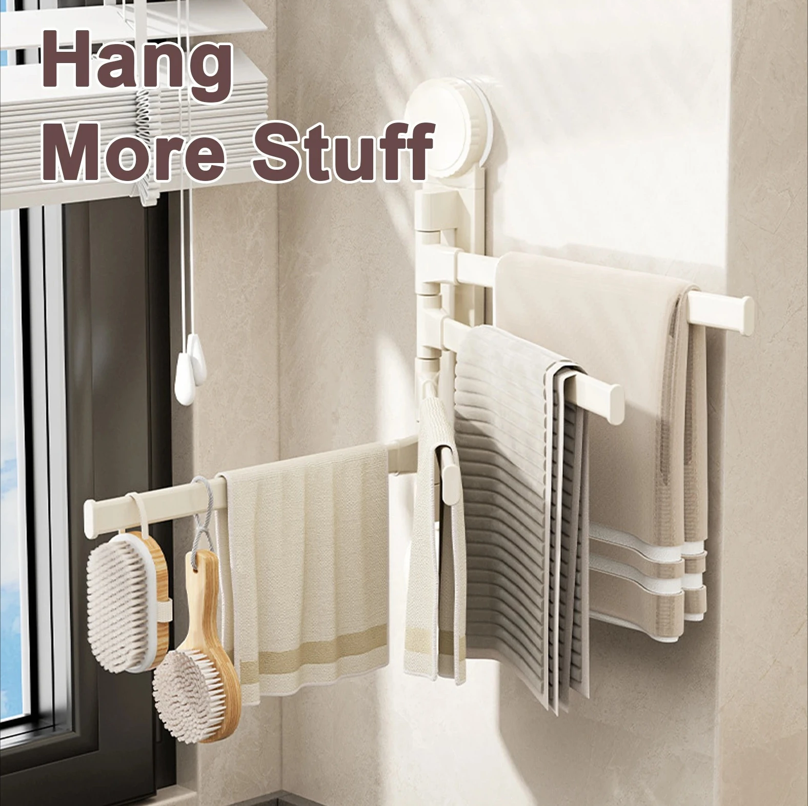 Kitchen Bathroom Hanging Wall Mounted Suction Cup Towel Rack Rotatable Towel Holder Aluminum 2/3/4/5-Bar Towel Hanger