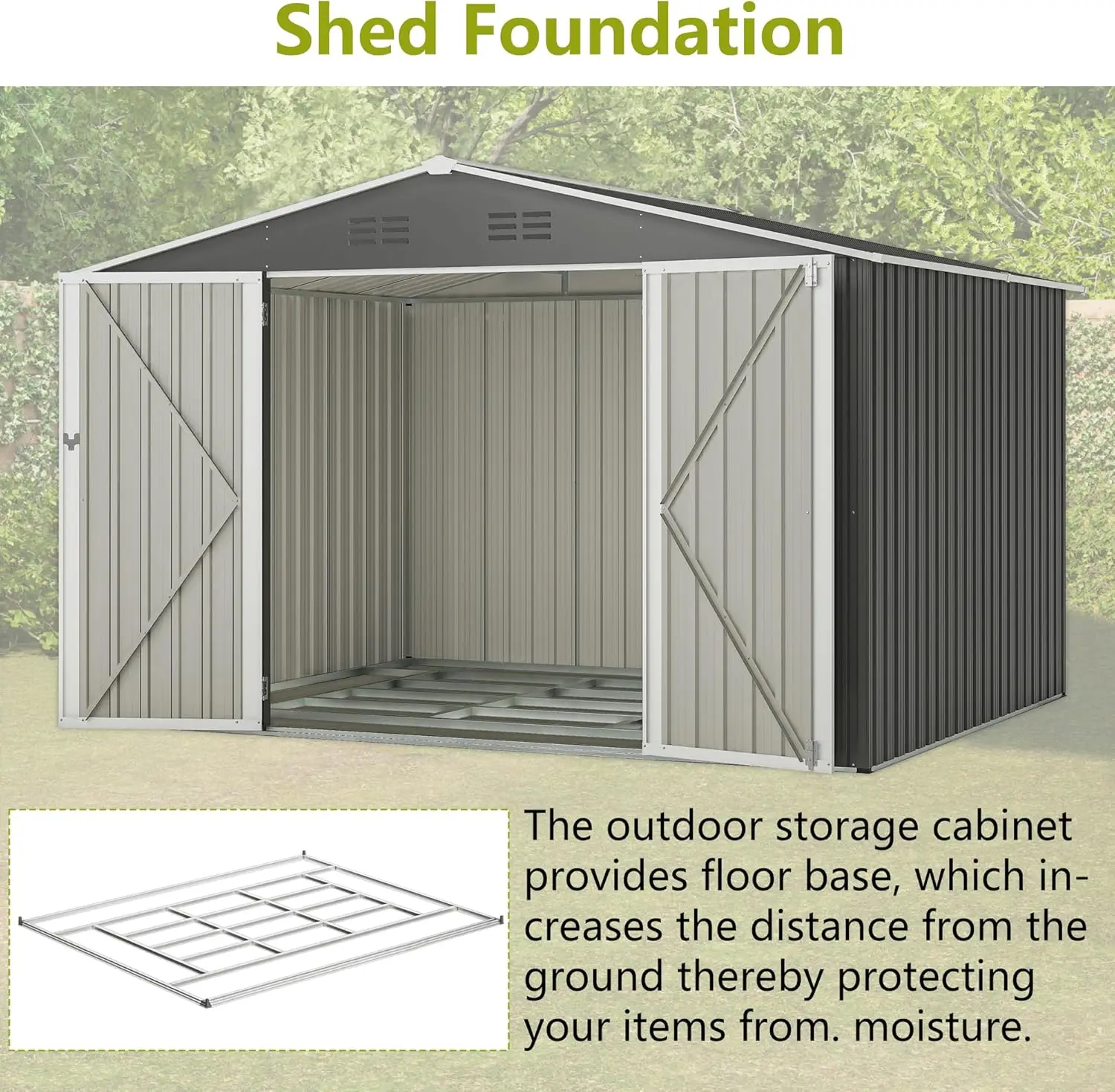 Metal Shed Style Storage Room com ventilação, porta com dobradiça e cadeado, vertente ao ar livre, 10 pés X 8