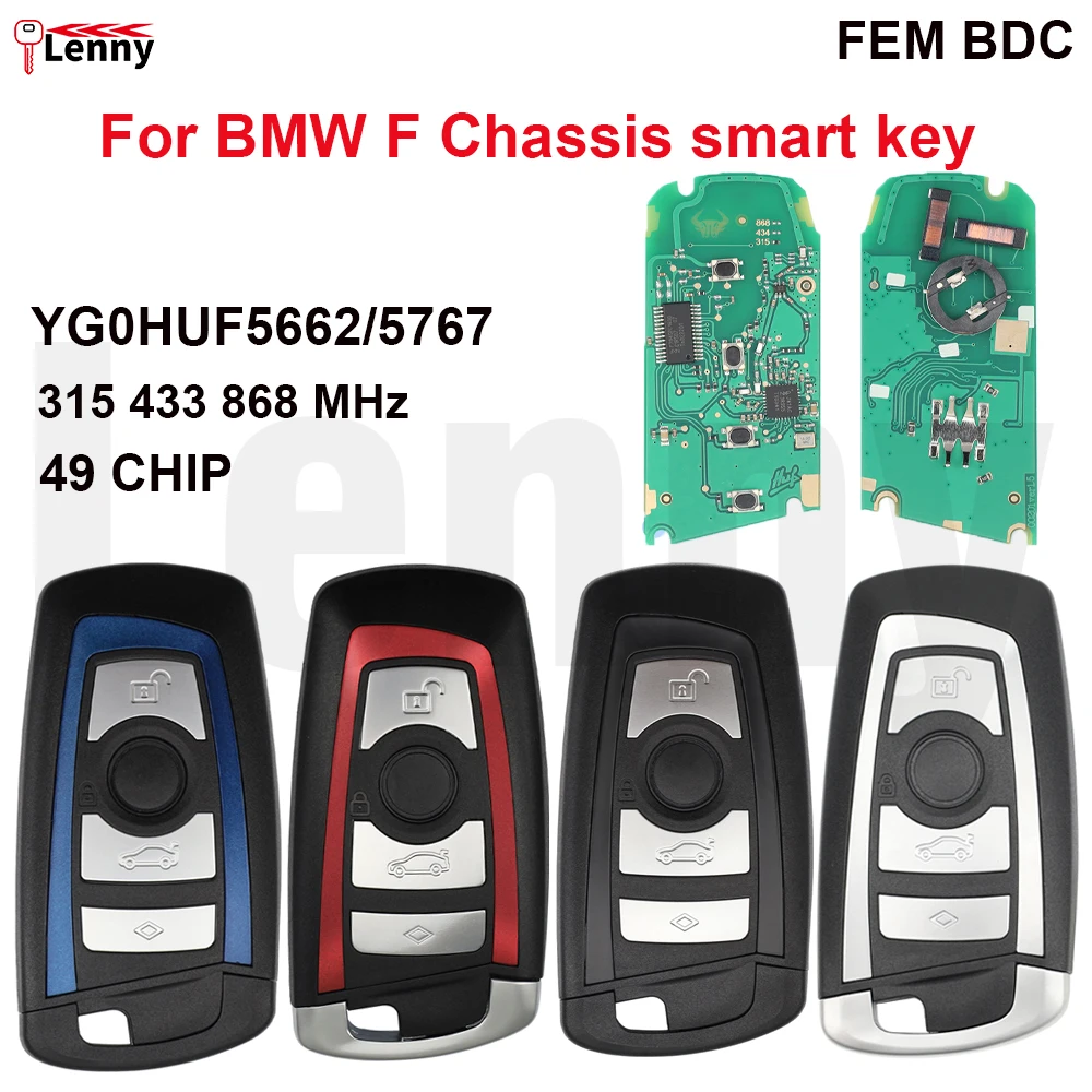 Lenny YG0HUF5662/5767 315/433/868MHz 49chip PCF7945 Car Samrt Key for BMW F Chassis Series for BMW 1 3 5 7 Series X1 X3 X5 X6 X7