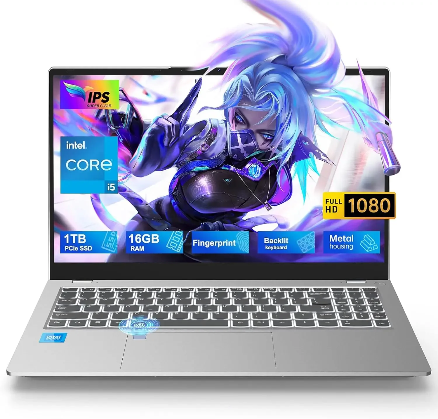 كمبيوتر محمول FHD IPS مقاس 15.6 بوصة، 8 Core Intel i5-12450H (Beat i7-10750H)، وذاكرة وصول عشوائي 16 جيجابايت و1 تيرابايت PCIe SSD، ولوحة لمس للكمبيوتر المحمول، وقارئ TF، Win 11