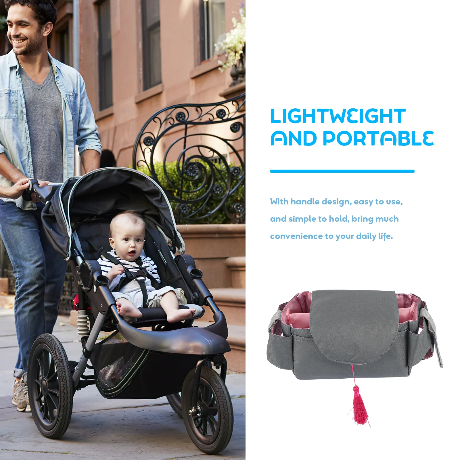 

Baby Diaper Organizer Bag Large Capacity Portable Diaper Caddy Tote Bag Tassel Design Handle for Travel Outdoor Use