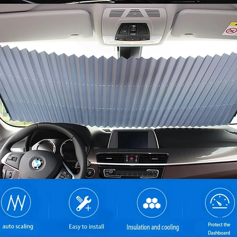 Car Front/Rear Window Sunshades Retractable Windshield Curtains for Sun Visor Car Sun Shades Summer UV Blocking Sun Protective