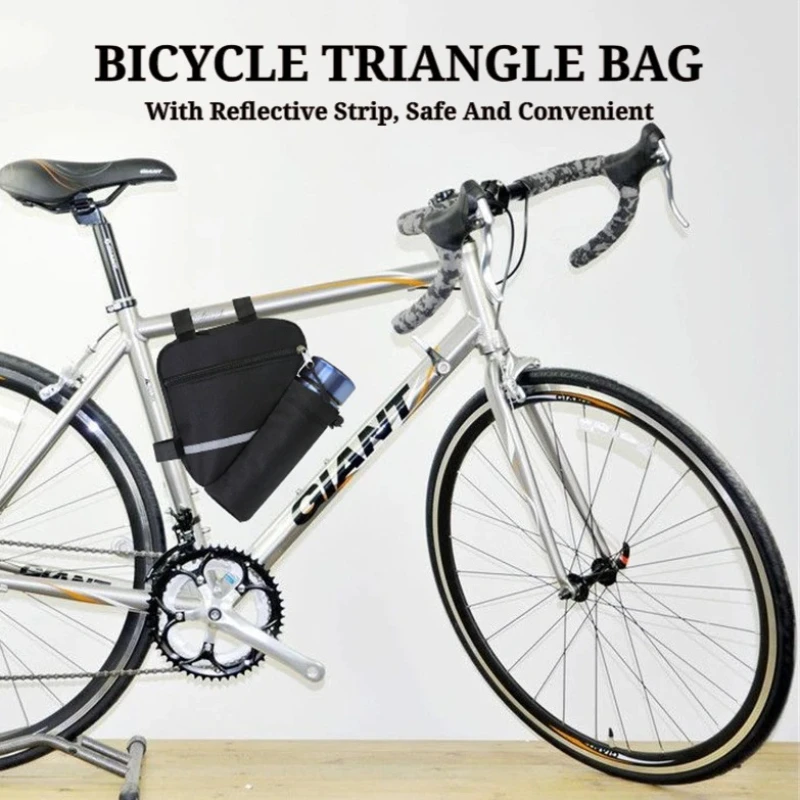 

Треугольная сумка для уличного велосипеда, водонепроницаемая и прочная сумка для инструментов на передней трубе со светоотражающей полосой для повышенного хранения и безопасности