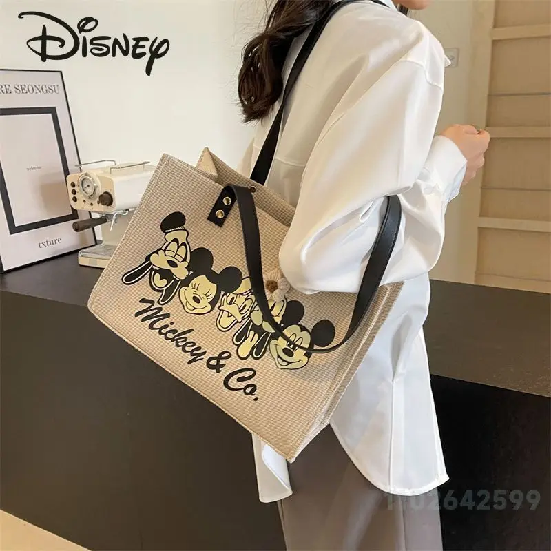 Disney Mickey 2024 New Women\'s Handbag Fashionable High Quality Women\'s Shoulder Bag Cartoon Large Capacity Canvas Shopping Bag