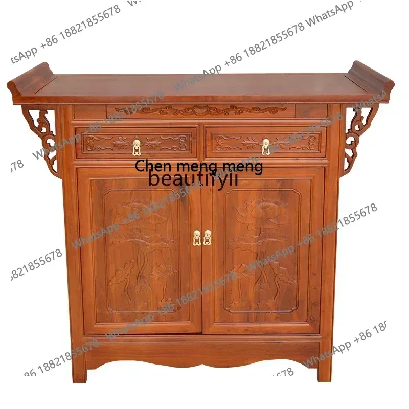 Household Altar Buddha Statue Simple Modern Guan Gong God of Wealth Worship Incense Burner Table Solid Wood Buddha Cabinet