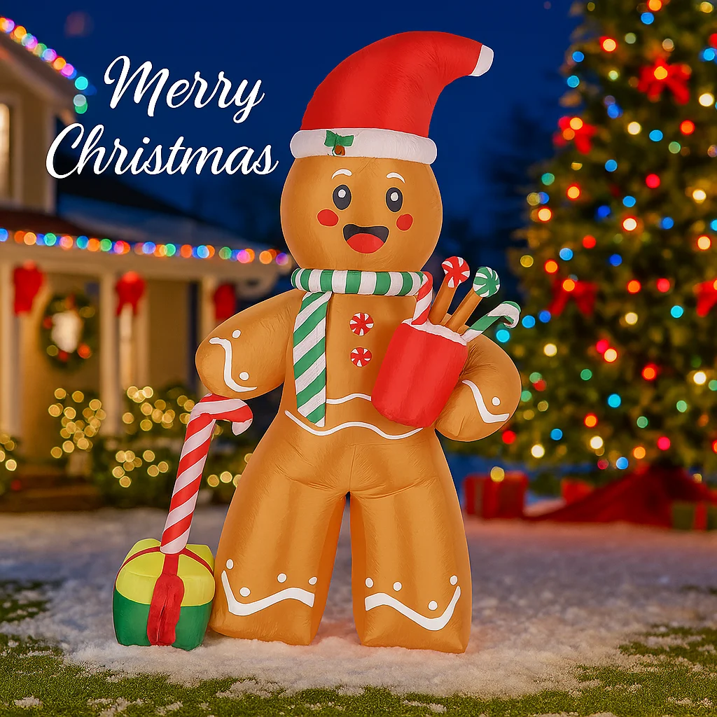 7.87FT LED Light Xmas Inflatable Gingerbread Man Toys Party Decor Home Ornaments Supplies Christmas Yard Lawn Holiday Gifts