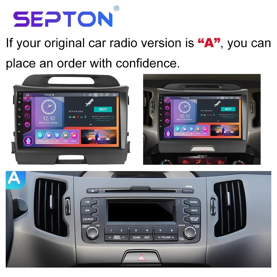 SEPTON Car Stereo Radio for Kia Sportage 3 SL 2010 - 2016 Android 12 Multimedia Player Autoradio CarPlay Navi GPS 2Din HeadUnit