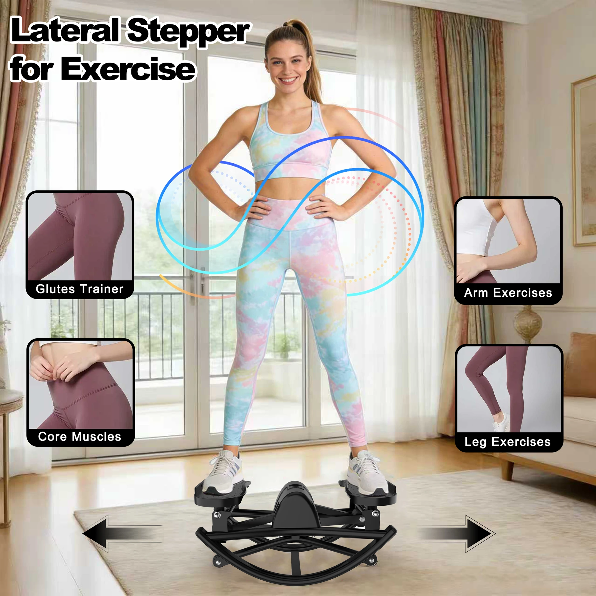 Lateral Stepper Machine with Resistance Bands, Side-to-Side Rocking Mini Stair Stepper for Home Gym, LCD Monitor & Anti-Slip Mat, Quiet Cardio Exercise Equipment for Weight Loss