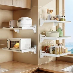 Microwave Oven Holder Perforated Kitchen Shelf Bracket Utensil Organizer Shelves for Bottle Jars and Dishes