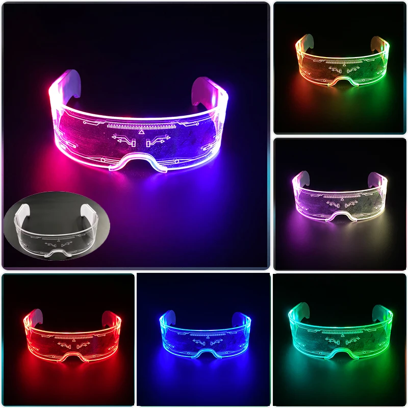 Leuchtende futuristische Cyberpunk-Brille, 7-Farben-Wechsel, leuchtende LED-Brille, blinkende Brille, für Männer und Frauen, Nachtclub-Cosplay-Zubehör – Detail 9