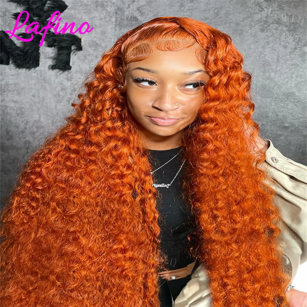 Pomarańczowy Imbir Lace Front Wig Human Hair Curly Wigs 13X4 13x6 Hd Lace Deep Wave Frontal Wig 30 Inch Brazilian Preplucked Wigs