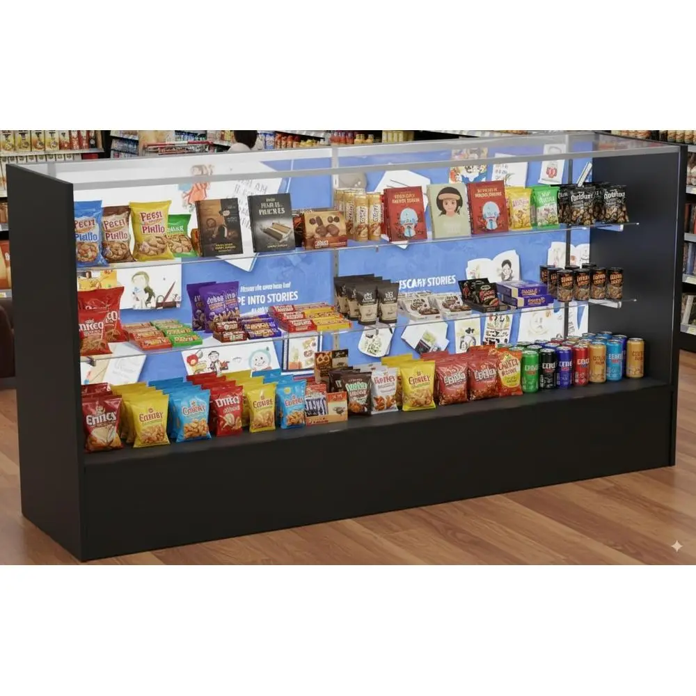 Full Vision Display Cabinet 72 Glass Showcase with LED Light, Adjustable Shelves, Locking Sliding Doors Retail Display Counter view 3