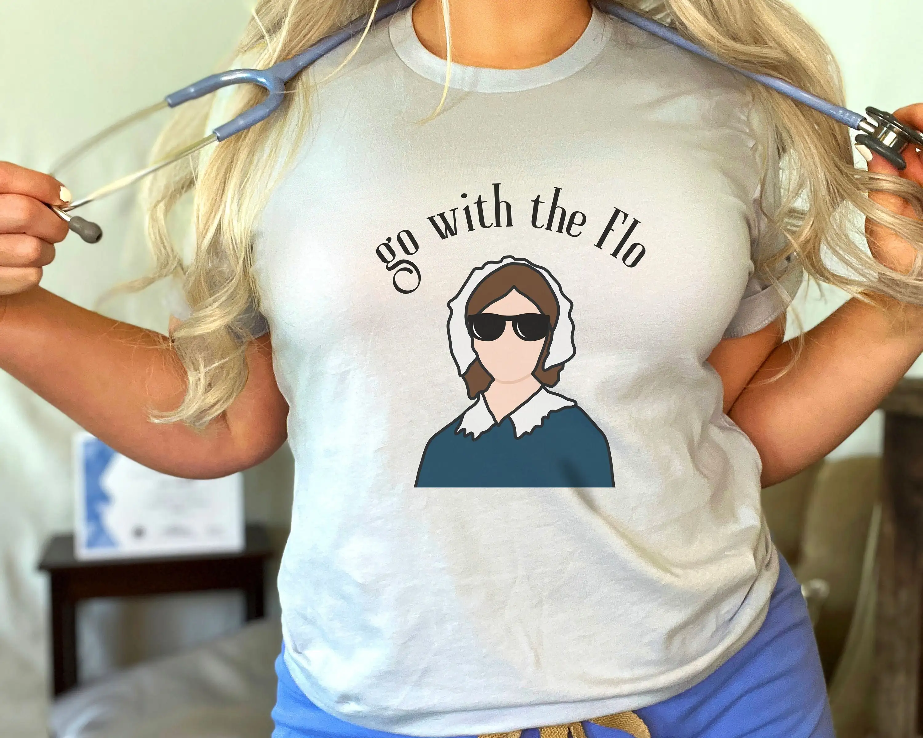 Go With The Flo Florence Nightingale T Shirt Funny Medical Humor Registered Nurse Cute Rn D For Er