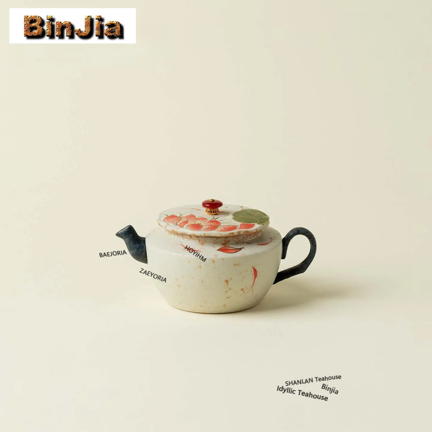 

130ml Hand-painted Red Carp Lotus Teapot Luxury Tea Infuser Pot Household Tea Brewing Kettle With Strainer Cafes Supplies Gift