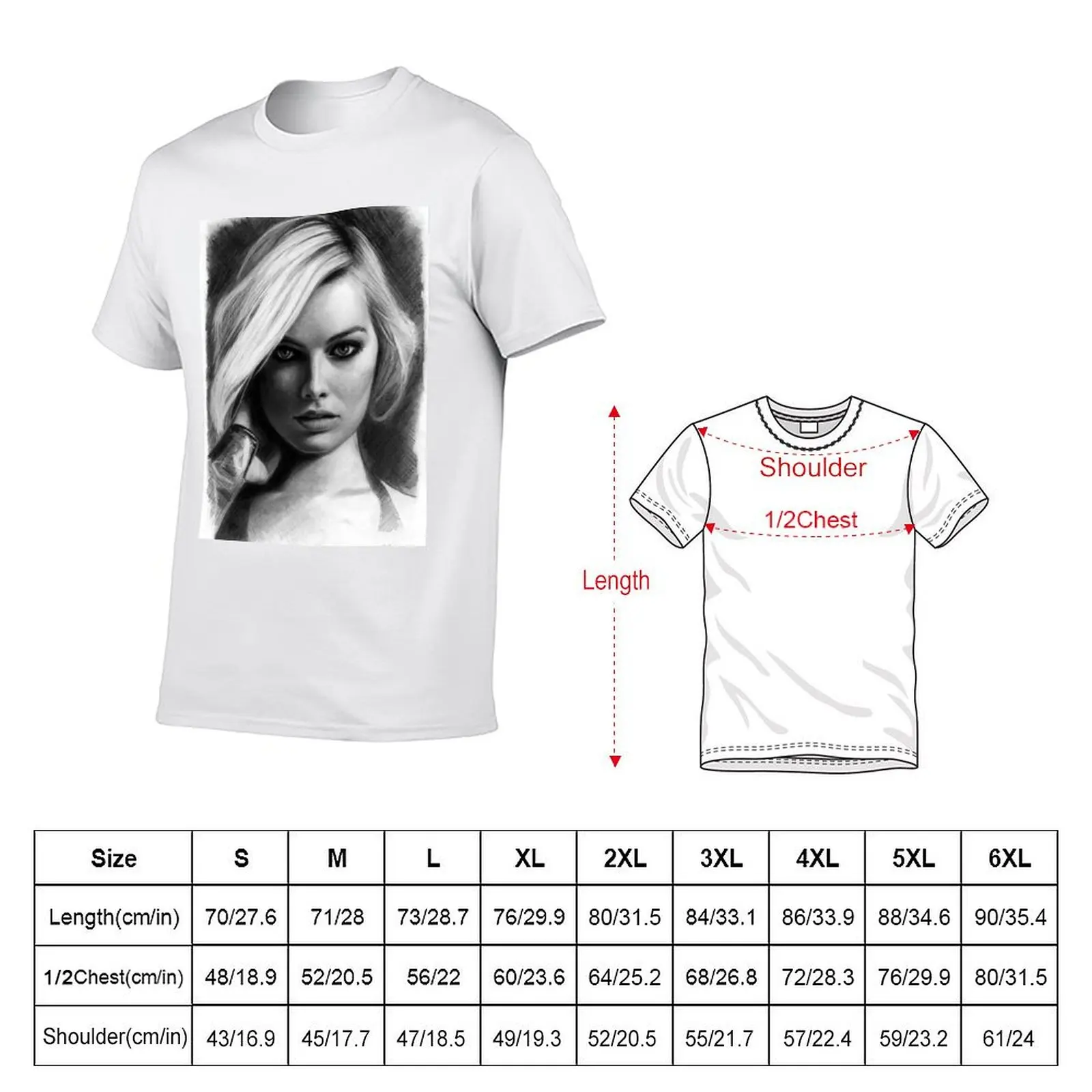 Margot Robbie Pencil Sketch T-Shirt cotton tshirt 100% funny t shirts dark humor t shirts for man graphic tees T-shirt