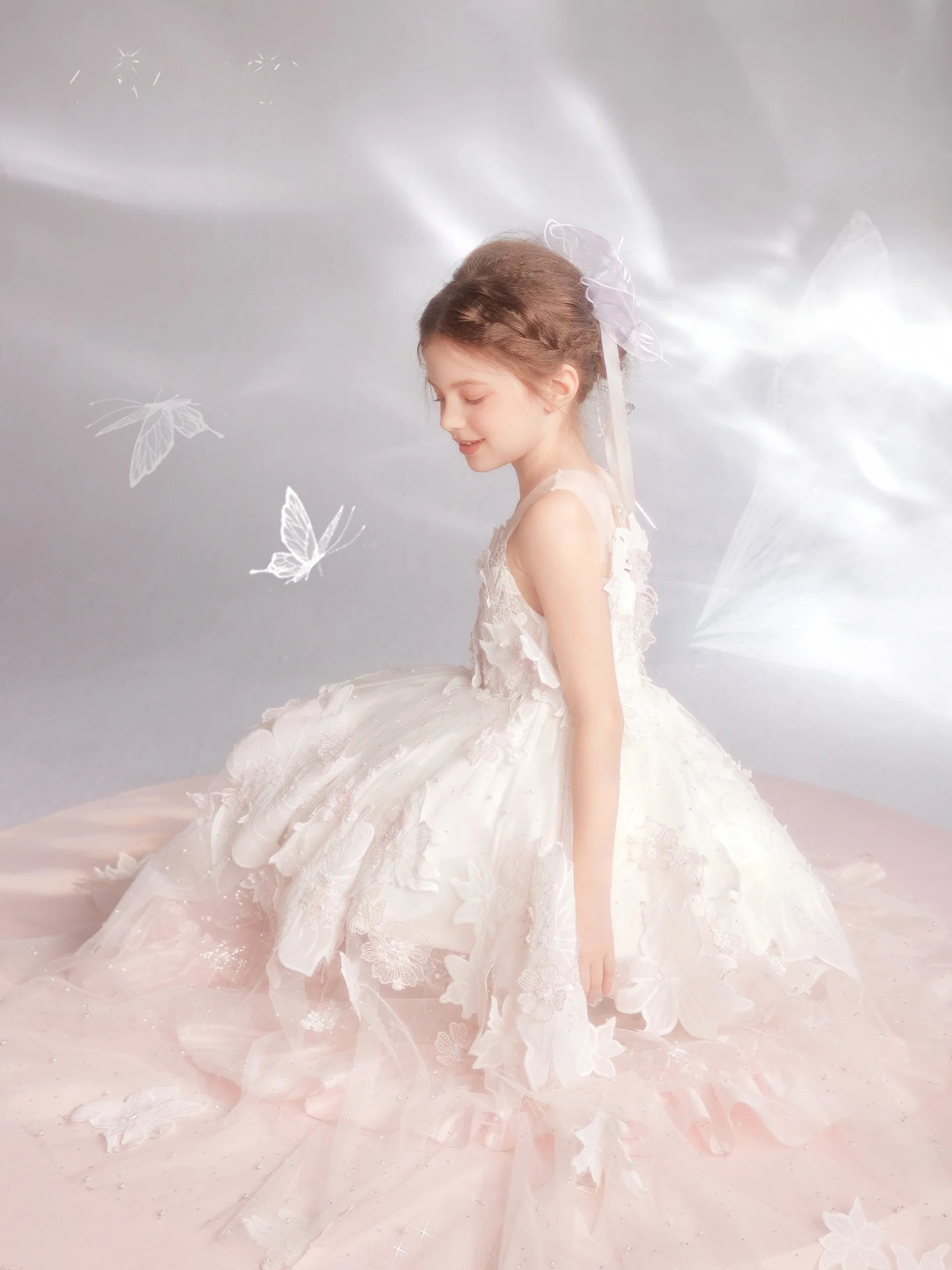 

Custom Flower Girl Dress Wedding Dress First Christmas Party Kids Sheer Neck Sleeveless 3D Floral Appliqué Sequin Tulle Ball Gow
