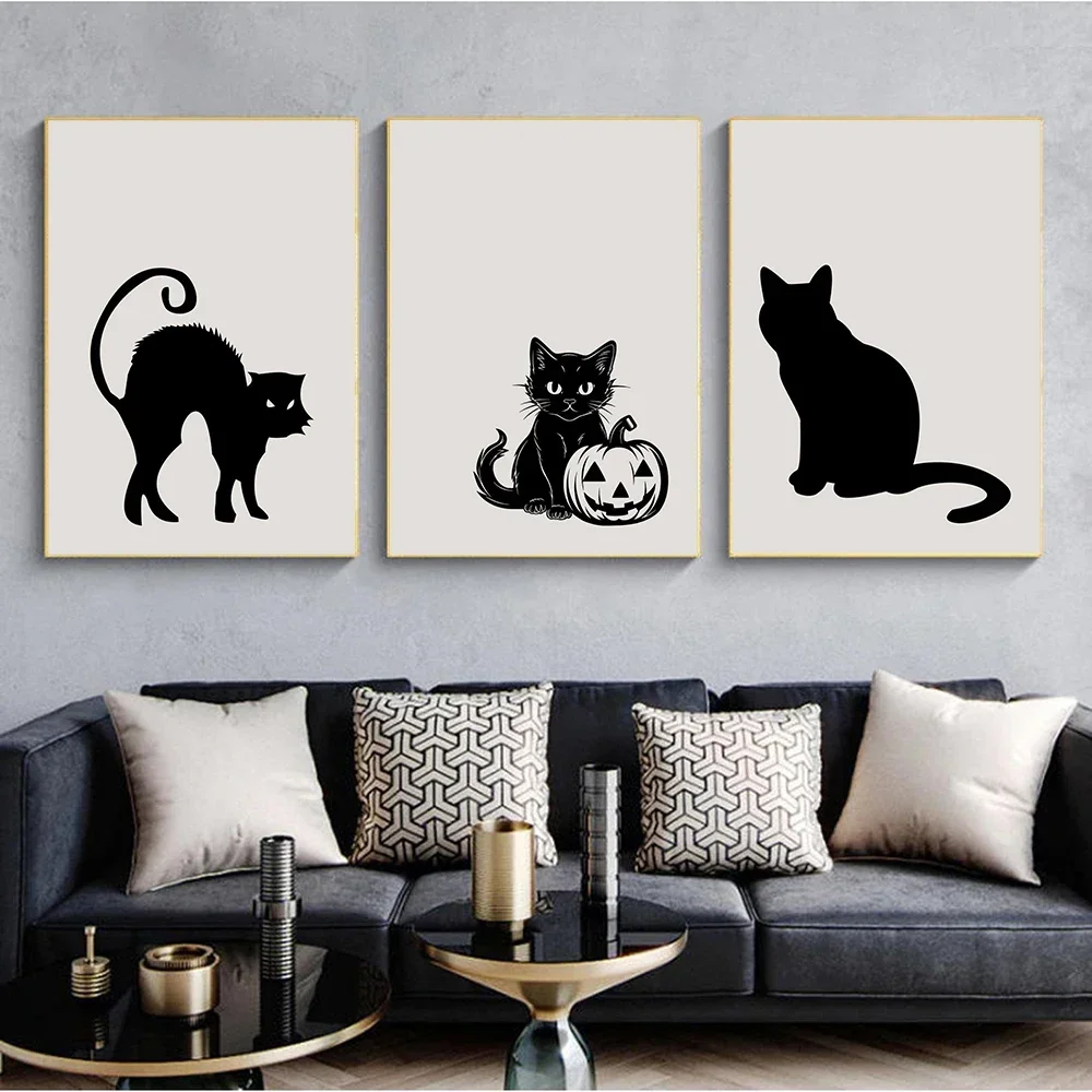 Cute Prints Wall Art for Dorm Kids Poster Black Cats Canvas Painting Vinatge Kitchen Bedroom Home Decor Pictures