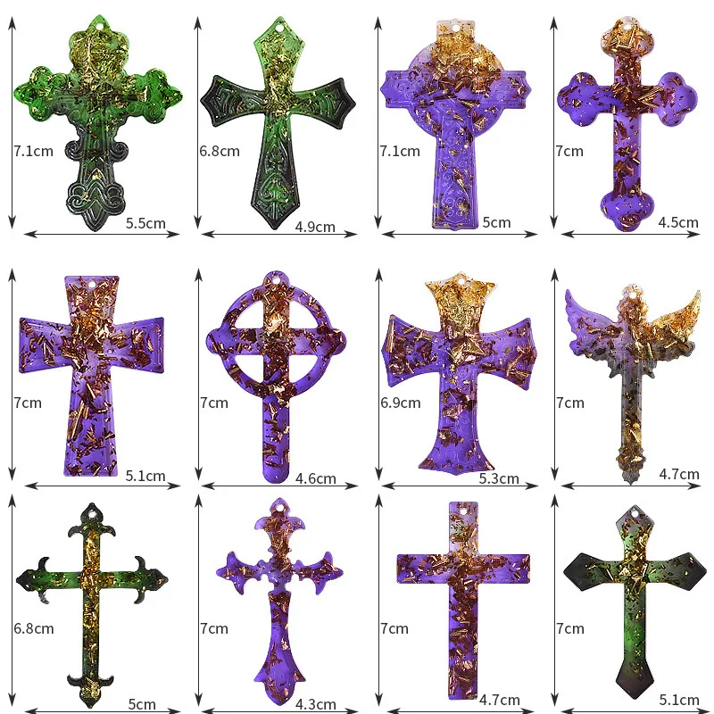 12pcs/set DIY Silicone Cross Pendant Epoxy Resin Mold Mould for Keychain Necklace Jewelry Making Molds Crafts Casting Tools