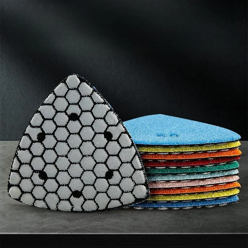 7-teiliges Set 90mm Dreieckige Trockenpolierpads für Granit, Marmor, Beton, Stein, Schleifpads, Polierscheiben – Detail 1