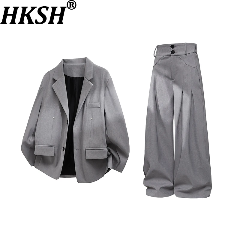 

HKSH Spring Autumn New Men Korean Style Casual Suits Set Tide Elegant Fashion Blazer Buttons Elastic Waist Pleated Pants HK16132