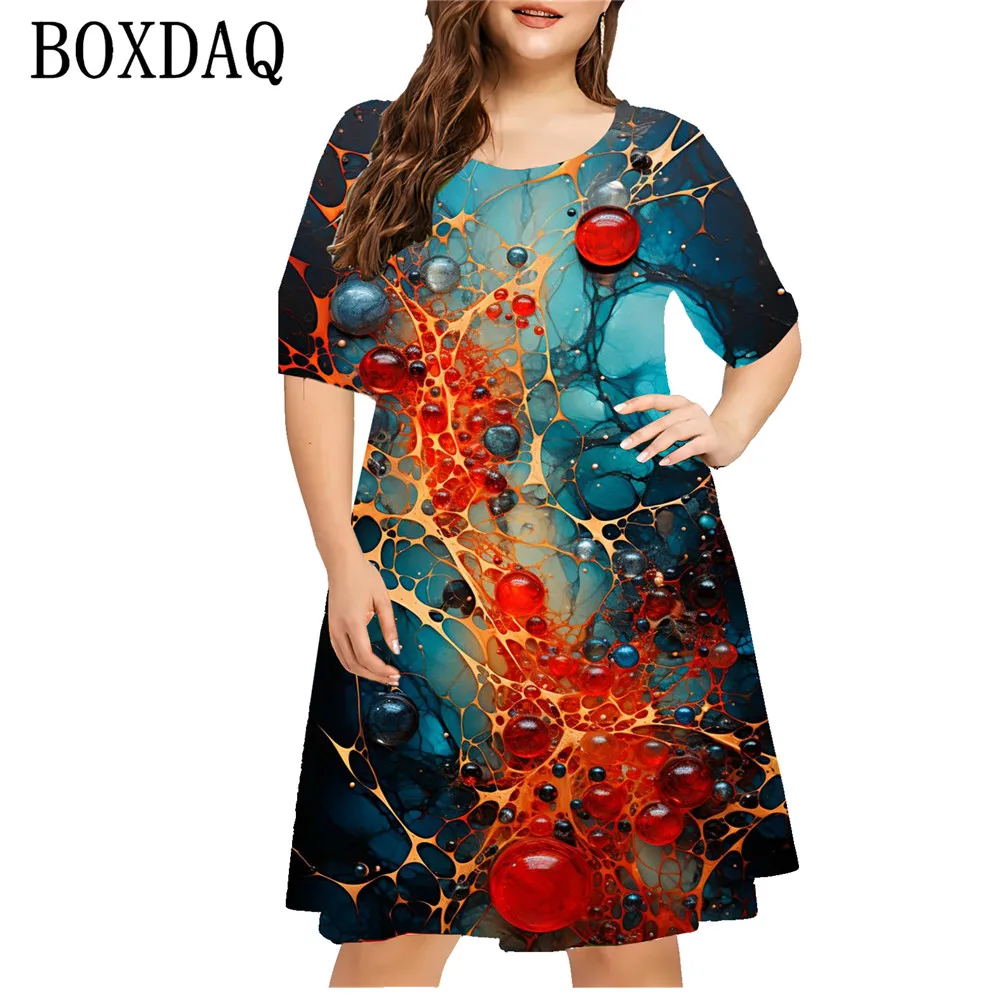 Robe à imprimé éclaboussures d'encre pour femmes, nouveau motif abstrait, robe grande taille, vêtements respirants décontractés à manches courtes, 8XL, 9XL