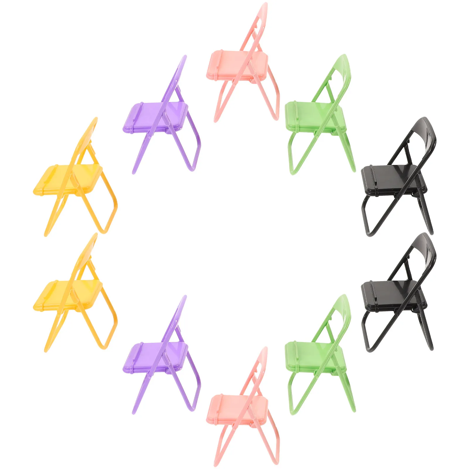 10Pcs Mini Folding Chair Phone Stand PP Material Lightweight Wear Resistant Smooth Surface Colorful Tiny Furniture for Home