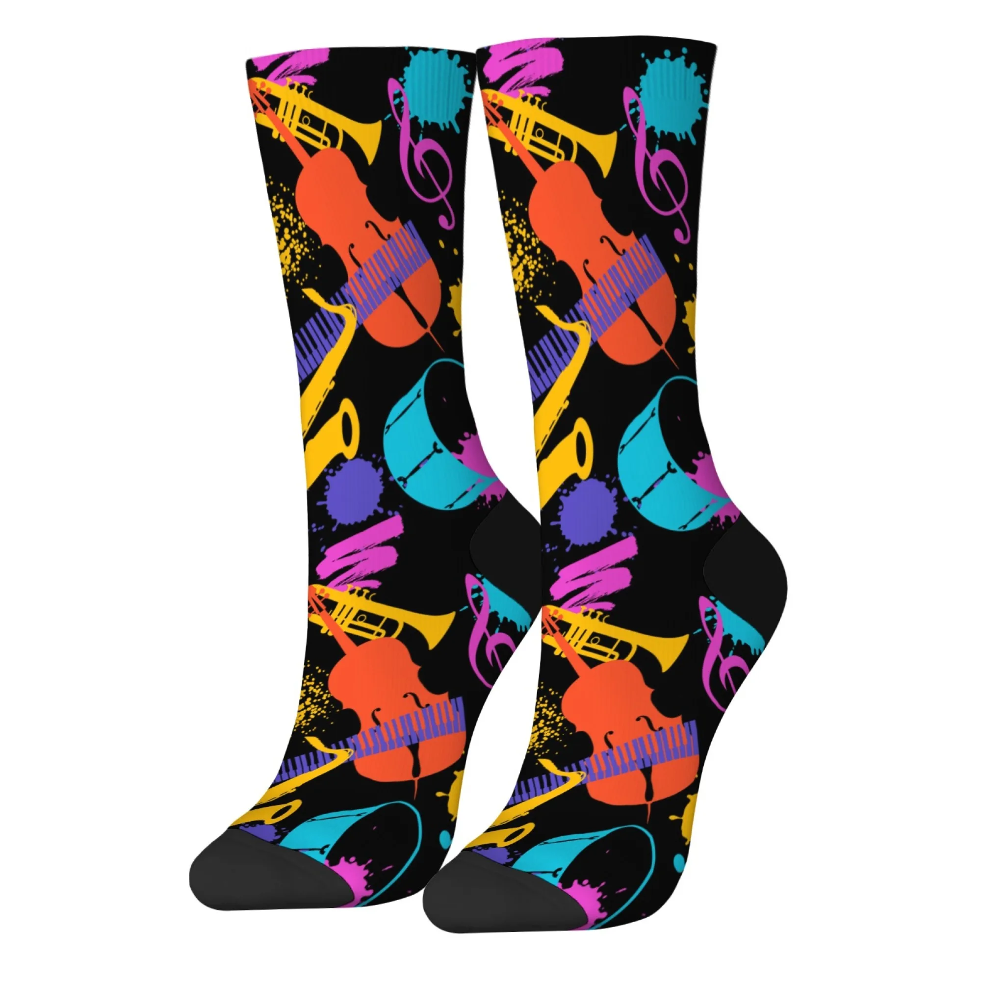 

Мужские носки с граффити в стиле музыкальных инструментов, ретро, уличные, повседневные, в стиле хип-хоп, дышащие, противоскользящие, для активного отдыха и спорта