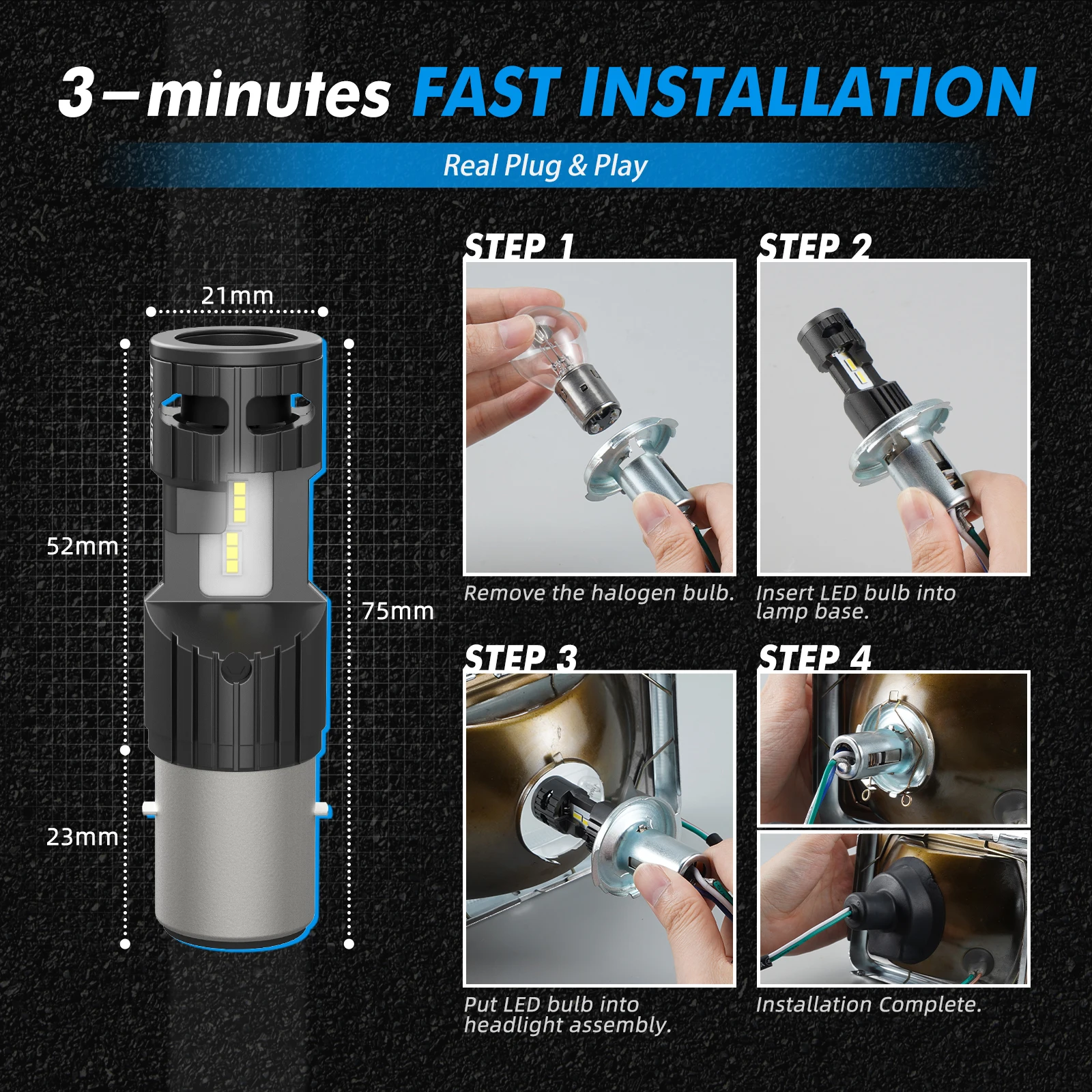 BEVINSEE BA20D LED Motorcycle Headlight Bulb 12V H6 LED Moto Headlamp Hi-Lo Beam Plug&Play Fanless Wireless Non-polarity 6000K image 6