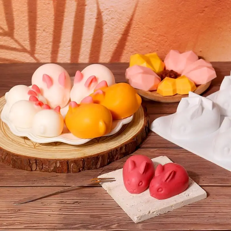 6 Cavity 3D Silicone Rabbit Mold Easter Bunny Chocolate Mousse Cake Mold DIY Pudding Jelly Dessert Molds Soap Candle Model Tray