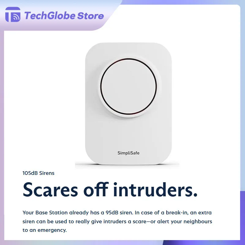 

SimpliSafe 105dB Wireless Siren Scares off intruders Water-Resistant Outdoor Home Security Alarm Peel Stick Install